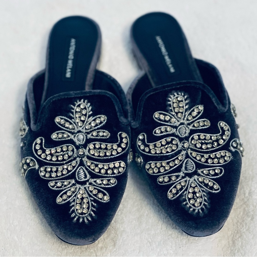 ANTONIO MELANI Genuine Leather | Velvet Embellished Flats | Offers Welcome SZ 6M